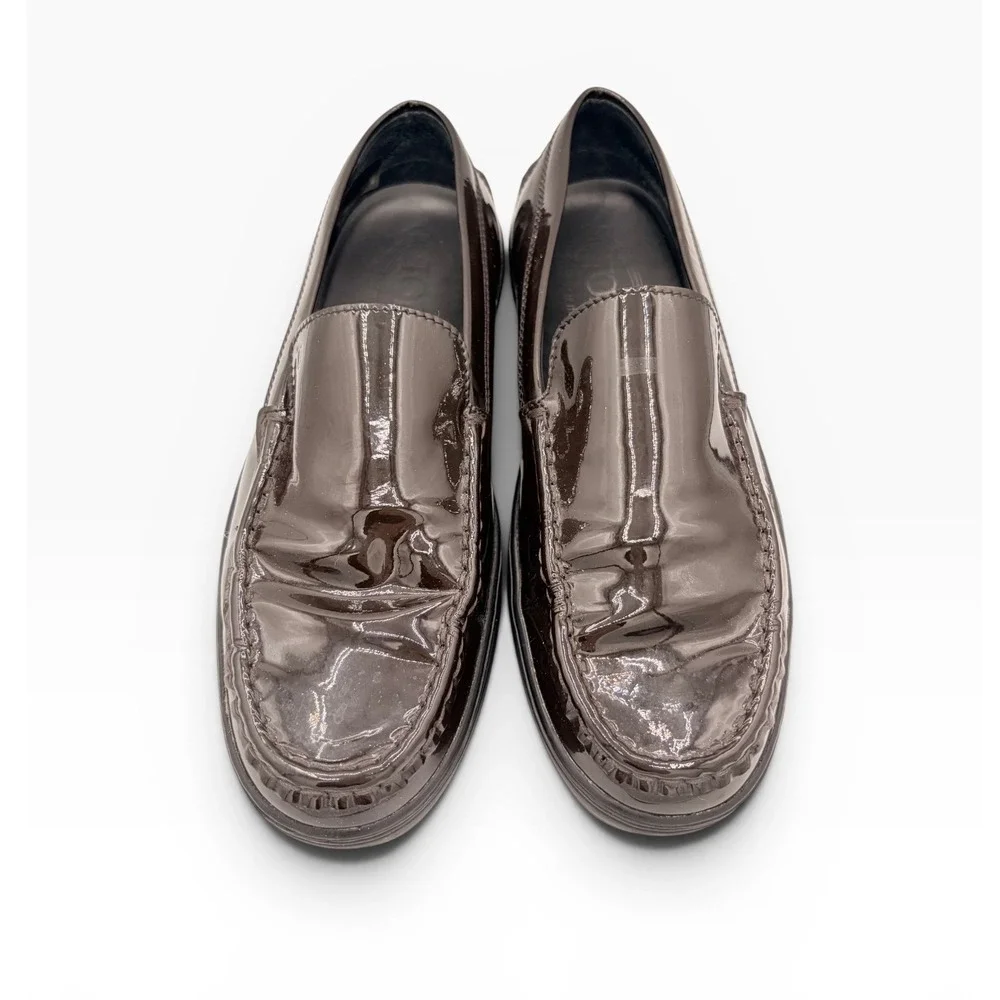 Tod's Loafers 37 Dark Academia Brown Patent Leather Gomma Vibram Platform Shoes